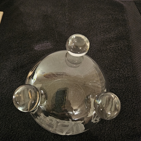 Tiffin 3 Ball Footed Sand Carved  Swedish Optic Rose Bowl - Picture 13 of 13